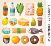 Set of common goods and everyday products we get by shopping in a supermarket.