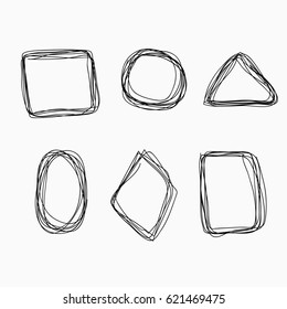 Set of common hand drawn geometric shapes, felt-tip pen. Underlining, note, highlight important information. Rough vector frame elements.
