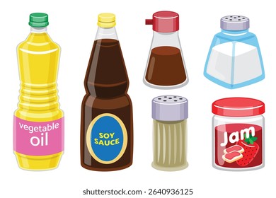 Set of Common Kitchen Condiments and Seasonings