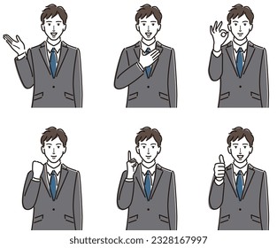 A set of common poses for male office workers