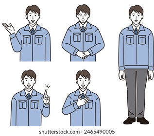 A set of common poses for men in work clothes