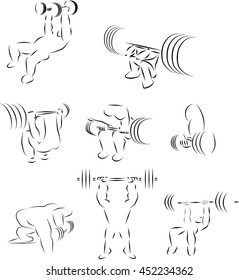 Set of common well known weight lifting workout