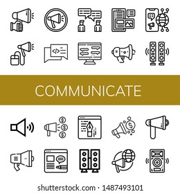 Set of communicate icons such as Megaphone, Chat, Blog, Speakers, Speaker, Announce 
