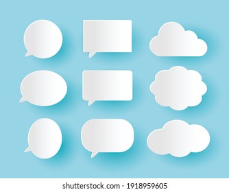 Set of Communication bubbles in paper cut style on the blue background, banners Template ready for use in web or print design isolated vector illustration
