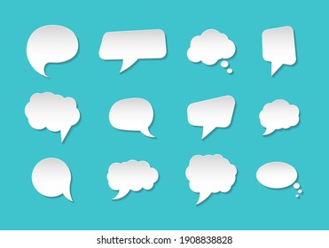 Set of communication bubbles in paper style. Empty white speech bubbles. Chatting box, message box, outline cartoon. Speak bubble text.