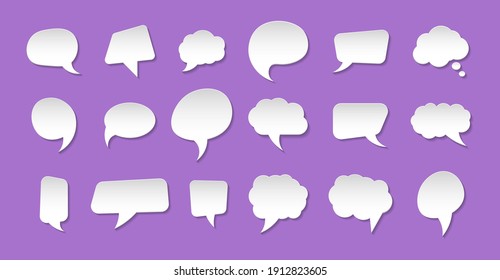 Set of communication bubbles in paper style. Empty white speech bubbles. Chatting box, message box, outline cartoon. Speak bubble text.