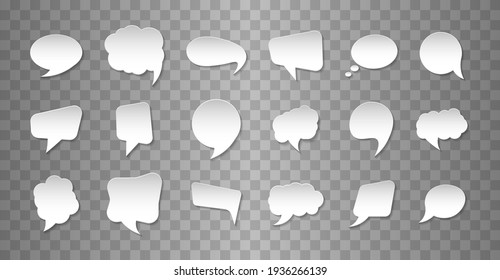 Set Of Communication Bubbles In Paper Style. Empty White Speech Bubbles. Chatting Box, Message Box, Outline Cartoon. Speak Bubble Text.