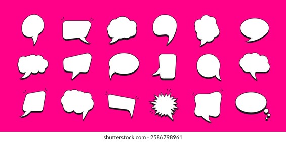 Set of communication bubbles in paper style. Speak bubble text.Empty white speech bubbles. Chatting box, message box, outline cartoon.