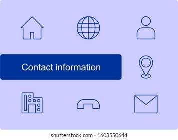 A set of communication and Contact information Icons. editable vector. email, address, home, user, phone, telephone, pin, envelope, message, location, destination, map, mail, chat, telephone,