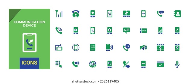 Set of communication device icons. Mobile device and phone solid icon collection. Filled icons set.