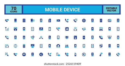 Set of communication device icons. Mobile device and phone solid icon collection. Filled icons set.
