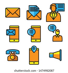 Set of communication flat line icon.