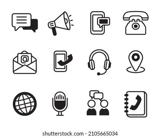 Set of communication icon with simple black color isolated on white background