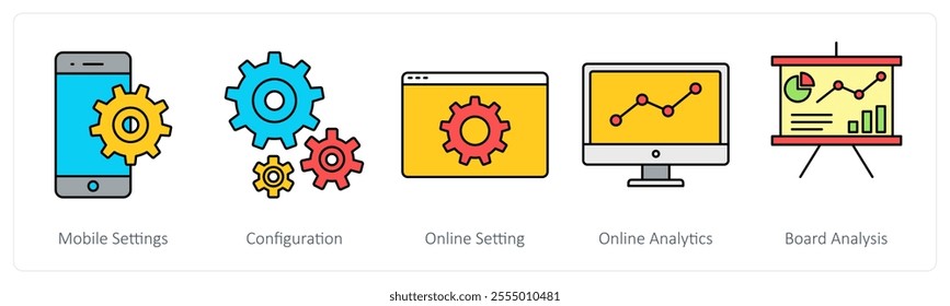 A set of communication icons as mobile settings, configuration, online setting