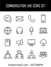 Set of communication icons in modern thin line style. High quality black outline talk symbols for web site design and mobile apps. Simple communication pictograms on a white background.