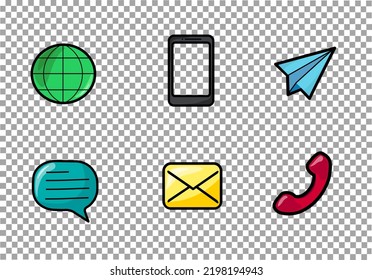 
Set of communication and communication icons.
phone signs,
internet, SMS messages,
handset. Vector illustration
in
cartoon style.