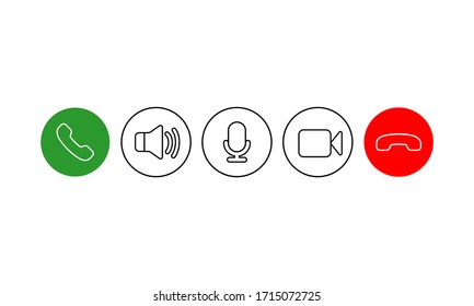 Set of communication icons. Phone, sound, microphone, camera, call symbols on isolated white background for applications, web, app. EPS 10 vector.