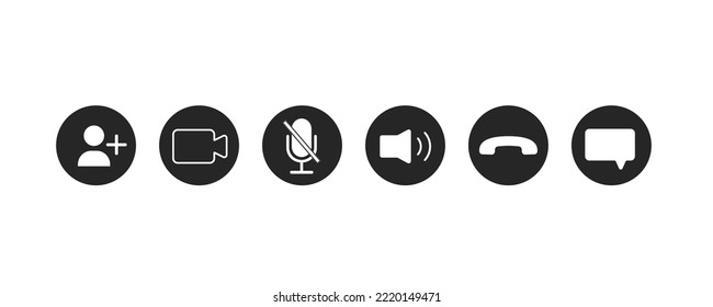 Set of communication icons. Phone, sound, microphone, camera, call symbols on isolated white background for applications, Internet, applications. Vector illustration