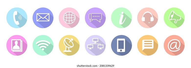 Set von Kommunikationssymbols mit einfacher Linie auf Circle mit weicher Pastellfarbe. Einfache und moderne Icon Set.