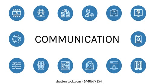 Set of communication icons such as Rom, Network, Smartphone, Businessman, Laptop, Computer, Levels, Speakers, Website, Data synchronization, Tablet, Speaker, Earth , communication