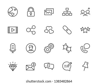 set of communication icons, such as social media, address, application