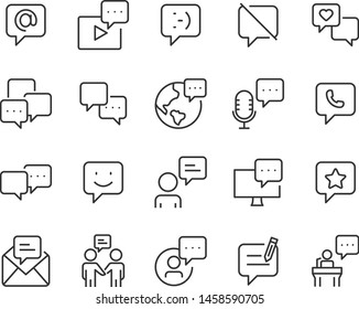 set of communication icons, such as talk, bubble, video conference, speech