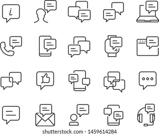 set of communication icons, such as talk, bubble, video conference, speech