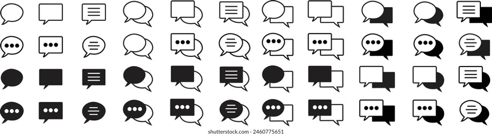 Conjunto de iconos de comunicación. Hablando de burbujas, dialogando. Iconos Web. Conversación, SMS, Notificación, Chat en estilos planos de moda aislados sobre fondo transparente. Vectores de burbujas de mensajes de chat en línea.