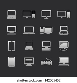Set of communication icons-silhouettes. Computers, laptops and devices.