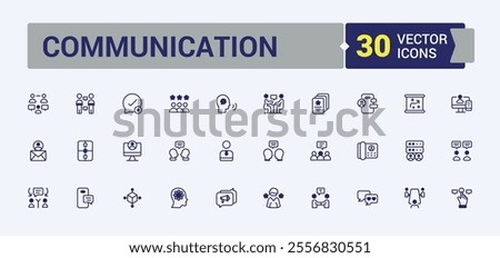 Set of Communication line icons. Featuring address, calendar, assistance, location, clock and more. Simple web icons. Editable vector outline and solid icons.