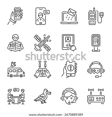 Set of Communication Means Line Style Icons 

