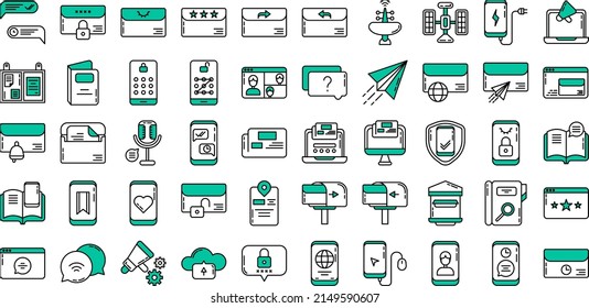 set of communication and message icons on transparent background