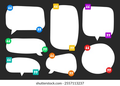 Set of communication quote box frame templates. Colorful speech bubble. Vector illustration