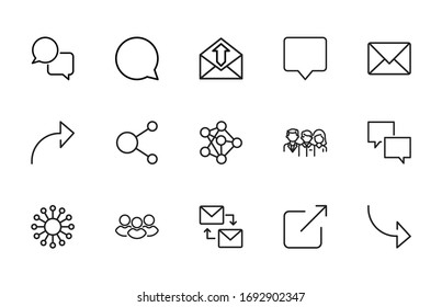 Set of communication related vector line icons. Premium linear symbols pack. Vector illustration isolated on a white background. Web symbols for web sites and mobile app. Trendy design. 