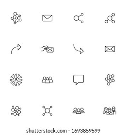Conjunto de iconos de línea vectorial relacionados con la comunicación. Paquete de símbolos lineales Premium. Ilustración vectorial aislada en un fondo blanco. Símbolos web para sitios web y aplicaciones móviles. Diseño moderno. 