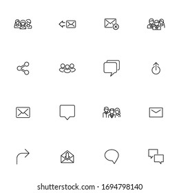 Set of communication related vector line icons. Premium linear symbols pack. Vector illustration isolated on a white background. Web symbols for web sites and mobile app. Trendy design. 