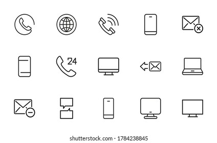 Set of communication related vector line icons. Premium linear symbols pack. Vector illustration isolated on a white background. Web symbols for web sites and mobile app. Trendy design.