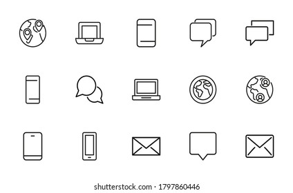 Set of communication related vector line icons. Premium linear symbols pack. Vector illustration isolated on a white background. Web symbols for web sites and mobile app. Trendy design.