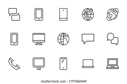 Set of communication related vector line icons. Premium linear symbols pack. Vector illustration isolated on a white background. Web symbols for web sites and mobile app. Trendy design.