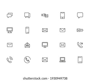Conjunto de iconos de línea vectorial relacionados con la comunicación. Paquete de símbolos lineales premium. Ilustración vectorial aislada en un fondo blanco. Símbolos web para sitios web y aplicaciones móviles. Diseño de moda.