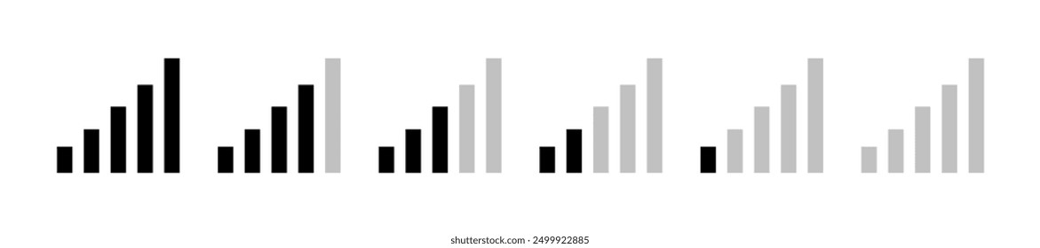 Set of communication signal strength icons. Cellular reception symbols on mobile phones and portable laptop devices. Vector illustration.