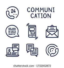 set communication simple outline color icon on white background. Hand drawn cartoon vector illustration