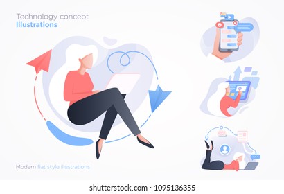 Set of communication technology concept illustration. Modern flat style vector