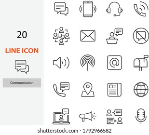 set of communication thin line icons, contact, video call