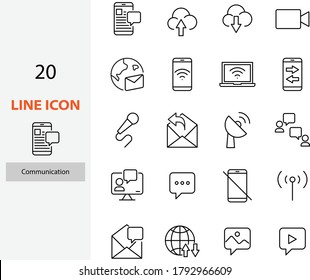set of communication thin line icons, contact, video call