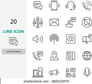 set of communication thin line icons, contact, video call