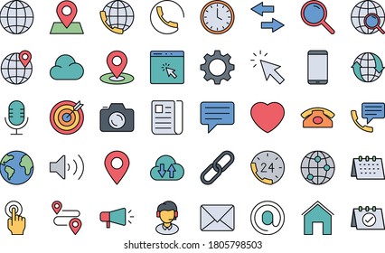 set of communication thin line icons, contact, email, phone