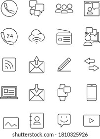 conjunto de iconos de línea delgada de comunicación, conectar, videollamada, correo electrónico, contacto