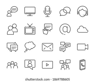 set of communication thin line icons, contact, speech bubble, conversation, talk