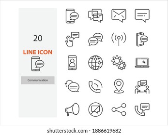 set of communication thin line icons, talk, contact